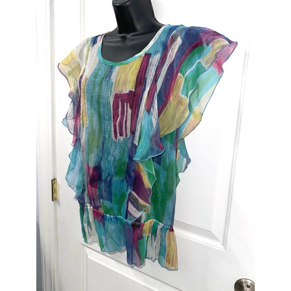 Daytrip Colorful Abstract Ruffle Top – Size Medium - Picture 3 of 6